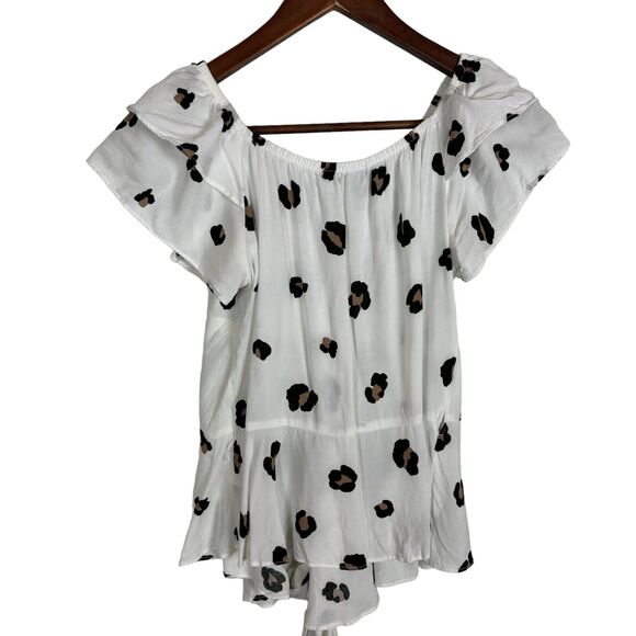 Gibson Animal Print Leopard White Black Wrap Tie Blouse Top Women's Size XS - Picture 9 of 9